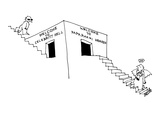 Paparazzi angel climbing stairs to doorway that reads, 'Welcome To Paparaz… - New Yorker Cartoon Premium Giclee Print by Ariel Molvig