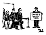 Arriving airline passengers find limo driver with a sign that reads, 'Jone… - New Yorker Cartoon Premium Giclee Print by Drew Dernavich