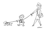 Mother has son on leash who has dog on leash. - New Yorker Cartoon Premium Giclee Print by Sam Cobean