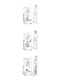 Employee watching wall clock. Employee points remote control at clock, it … - New Yorker Cartoon Premium Giclee Print by David Sipress