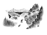 Lemming avoids death by hang-gliding away from cliff. - New Yorker Cartoon Premium Giclee Print by John Kane