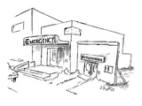 Sign for hospital entrance reads: "Emergency", while next to it, a facade … - New Yorker Cartoon Premium Giclee Print by Sidney Harris