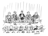 The subject of tonight's discussion is: why are there no women on this panel - New Yorker Cartoon Premium Giclee Print by David Sipress