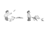 Man with dog throws stick toward horizon, which is drawn in minute perspec… - New Yorker Cartoon Premium Giclee Print by Gahan Wilson