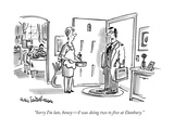 "Sorry I'm late, honey—I was doing two to five at Danbury." - New Yorker Cartoon Premium Giclee Print by Eric Teitelbaum