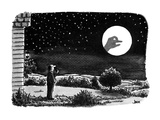 A man outside his house looks at the moon.  He is surprised to see a shado… - New Yorker Cartoon Premium Giclee Print by John Jonik