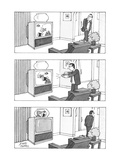 Man switches channel on television to make swimming fish go from the set i… - New Yorker Cartoon Premium Giclee Print by Joseph Farris