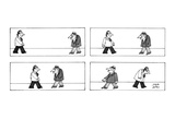 Two men passing each other.  Each wear hats.  One man has a mean expressio… - New Yorker Cartoon Premium Giclee Print by Joseph Farris