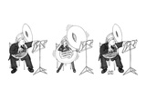 Large tuba player inflates his instrument and gets smaller when he plays. - New Yorker Cartoon Premium Giclee Print by Joseph Farris