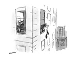 Dog dropping slippers, out of the window. - New Yorker Cartoon Premium Giclee Print by James Stevenson
