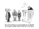 "Mr. and Mrs. Dunlap, you are accused of filling your son Randolph's head …" - New Yorker Cartoon Premium Giclee Print by Lee Lorenz