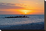 Beach Rocks Sunset Stretched Canvas Print by Vaughn Garner