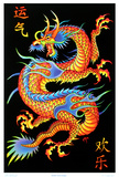Asian Dragon Flocked Blacklight Poster Poster