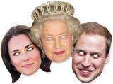 Queen Elizabeth II, Prince William & Kate-Queen,William & Kate 3 Pk-Face Masks Novelty