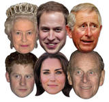 Royal Family 6pk-Queen,Phillip,William,Harry,Kate & Charles-Face Masks Originalt Royal Family 6pk-Queen,Phillip,William,Harry,Kate & Charles-Face Masks Originalt