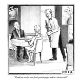 "Would you care for some fresh-ground pepper and/or a clarinet solo?" - New Yorker Cartoon Premium Giclee Print by Matthew Diffee