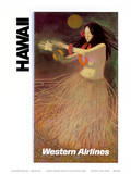 Hawaii Western Airlines Hula Dancer c.1960s Poster