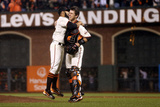 San Francisco, CA - Oct. 22: Giants v Cardinals - Sergio Romo and Buster Posey Photographic Print by Ezra Shaw