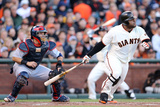 San Francisco, CA - Oct. 22: Giants v Cardinals - Pablo Sandoval and Angel Pagan Photographic Print by Christian Petersen