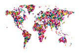 Butterflies Map of the World Reproduction transférée sur toile par Michael Tompsett