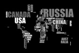 Planisphère - mappemonde : le monde en lettres Reproduction transférée sur toile par Michael Tompsett