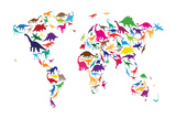 Dinosaur Map of the World Map Stretched Canvas Print by Michael Tompsett