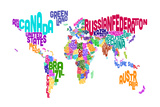 Text Map of the World Reproduction transférée sur toile par Michael Tompsett
