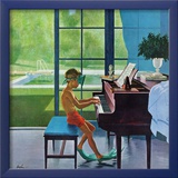 "Poolside Piano Practice," June 11, 1960 Framed Giclee Print by George Hughes