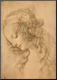 Study for the Face of the Virgin Mary of the Annunciation Now in the Louvre Mounted Print by Leonardo da Vinci 