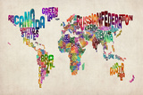 Typographic Text World Map Reproduction transférée sur toile par Michael Tompsett