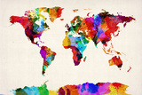 Map of the World Map Abstract Painting Reproduction transférée sur toile par Michael Tompsett