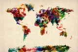 Map of the World Map Abstract Painting Stretched Canvas Print by Michael Tompsett