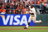 San Francisco, CA - Oct. 24:   Giants v Detroit Tigers - Pablo Sandoval  and Justin Verlander Photographic Print by Doug Pensinger