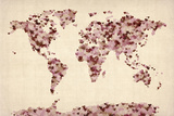 Love Hearts Map of the World Map Stretched Canvas Print by Michael Tompsett