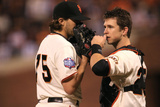 San Francisco, CA - Oct. 24:   San Francisco Giants v Detroit Tigers - Barry Zito  and Buster Posey Photographic Print by Doug Pensinger