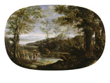 Landschaft Mit Flussszene, um 1590 Giclée-tryk af Annibale Carracci Landschaft Mit Flussszene, um 1590 Giclée-tryk af Annibale Carracci