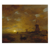 Evening Atmosphere at the Dutch Coast with Windmills, about 1860/70 Reproduction procédé giclée par Andreas Achenbach