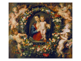 Virgin and Child in a Garland. the Garland by Jan Brueghel D.Ae. (1568-1625), about 1616/17 Reproduction procédé giclée par Peter Paul Rubens