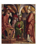 The Fathers of the Church Altarpiece. Left Wing: Disputation of St. Augustine, ca. 1480 Impressão giclée por Michael Pacher The Fathers of the Church Altarpiece. Left Wing: Disputation of St. Augustine, ca. 1480 Impressão giclée por Michael Pacher