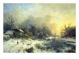 Winter Landscape with Frozen Pond, about 1850 Giclee Print by August Piepenhagen