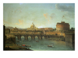 Castel Santangelo and Ponte Santangelo, Rome, with St. Peters and Vatican Giclee Print by Antonio Joli