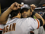 Detroit, MI - October 28: Detroit Tigers v San Francisco Giants - Angel Pagan and Pablo Sandoval Photographic Print by Ezra Shaw