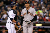 Detroit, MI - October 28: Detroit Tigers v San Francisco Giants - Hunter Pence and Max Scherzer Photographic Print by Doug Pensinger