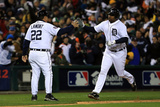 Detroit, MI - Oct 28: Detroit Tigers v SF Giants - Delmon Young, Gene Lamont and Matt Cain Photographic Print by Doug Pensinger