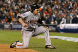 Detroit, MI - Oct 28: Detroit Tigers v SF Giants - Ryan Theriot, Marco Scutaro and Phil Coke Photographic Print by Ezra Shaw