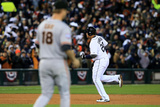 Detroit, MI - October 28: Detroit Tigers v San Francisco Giants - Miguel Cabrera and Matt Cain Photographic Print by Doug Pensinger