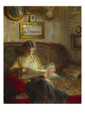 An Interior with a Woman Reading on a Sofa Giclee Print by Bertha Wegmann