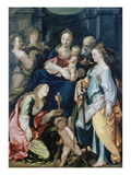 Holy Family with Angels, as Well as the Saints Barbara and Catherine, about 1600 Giclee Print by Joseph Heintz