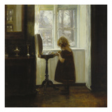 A Girl Standing by a Sewing Table Giclee Print by Carl Holsoe