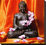 Buddha with Flowers Reproduction transférée sur toile par Stephane De Bourgies